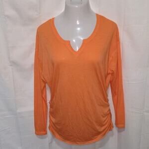 LANE BRYANT Orange Ruched Knit Long Sleeve Casual Top 14/16 1X Notched Neck
